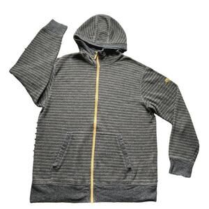 Mountain Hardwear Jacket Mens Large Dark Gray Fleece Lined Wool Blend Striped